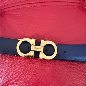 Auth Salvatore Ferragamo Gold-Tone Double Gancini Buckle